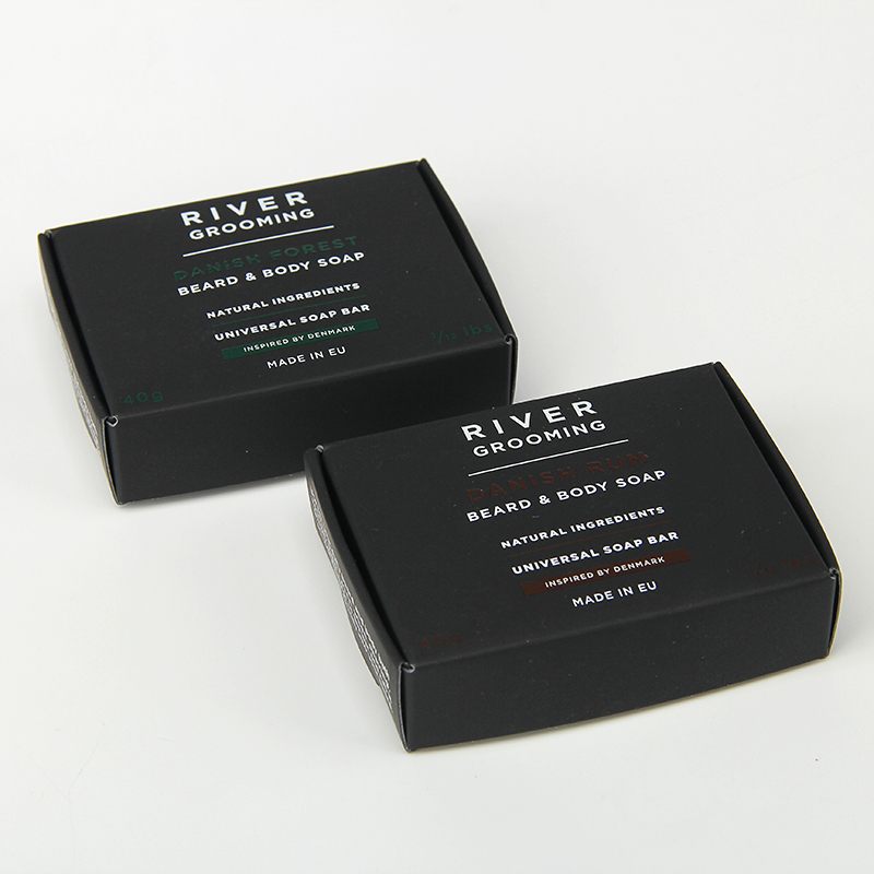Caja de embalaje de aceite de barba para el cuidado de la piel de los hombres de papel negro personalizado
