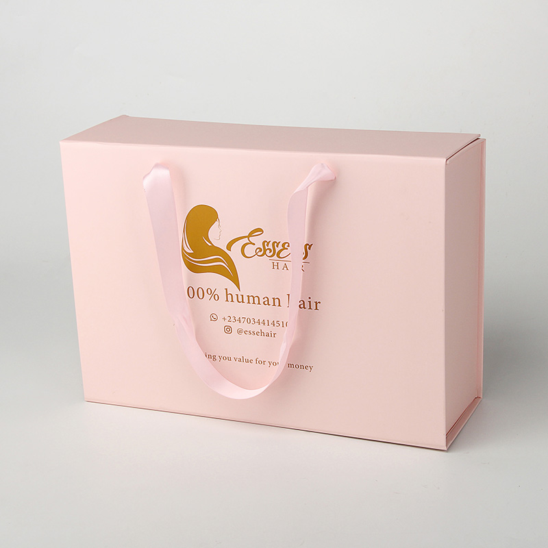 Cajas de embalaje de cabello plegables de color rosa bebé personalizadas Cajas de extensiones Cajas de peluca Caja de embalaje de extensión de cabello de paquete