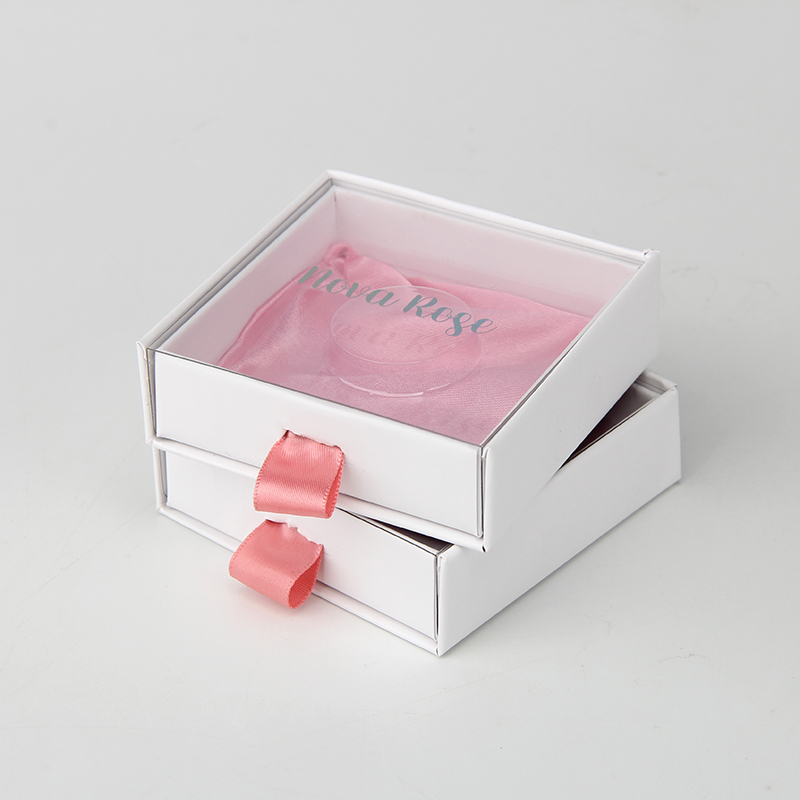 Cajón de cartón cuadrado blanco personalizado con caja de embalaje de pestañas con tapa transparente